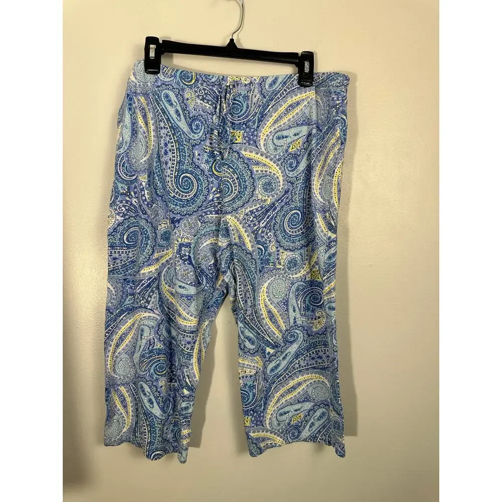 Lauren Ralph Lauren Pajamas Set Blue Yellow Paisley Short Sleeve Capri Pants - Picture 11 of 16